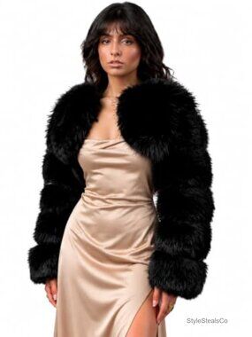 Faux Fox Fur Cropped Bolero Shrug Evening Party Jacket